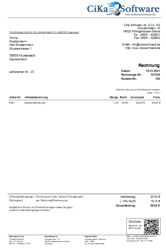 Beispiel Rechnung mit GiroCode Beispiel Rechnung mit GiroCode