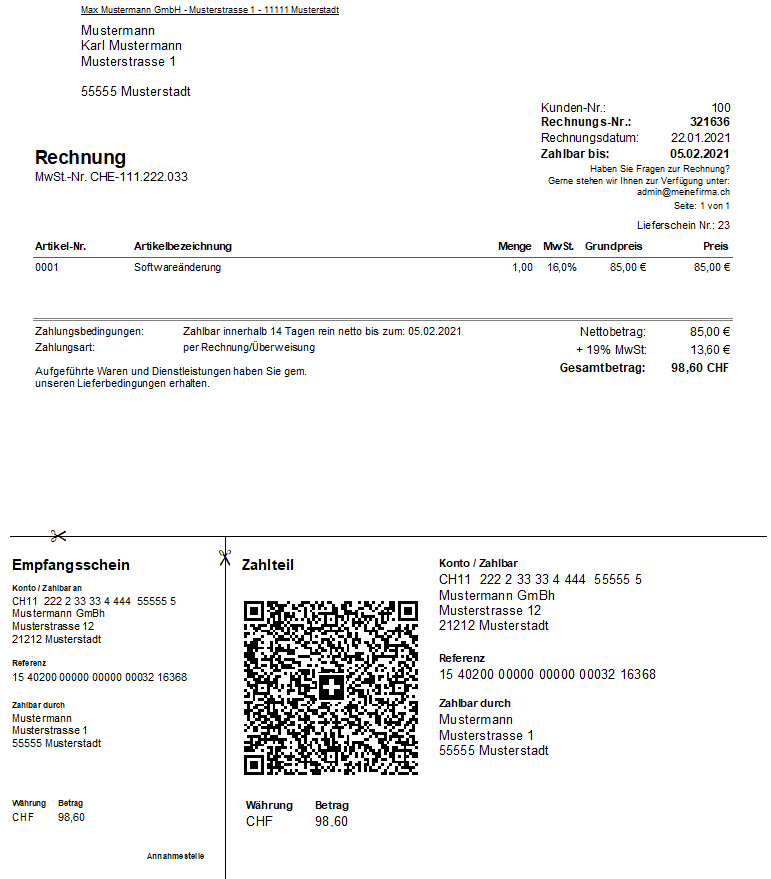 Rechnung QR-Rechnung Schweiz Rechnung QR-Rechnung Schweiz