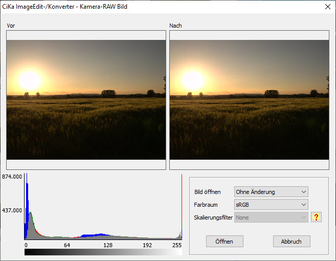 RAW Editor - Bild ohne Änderung